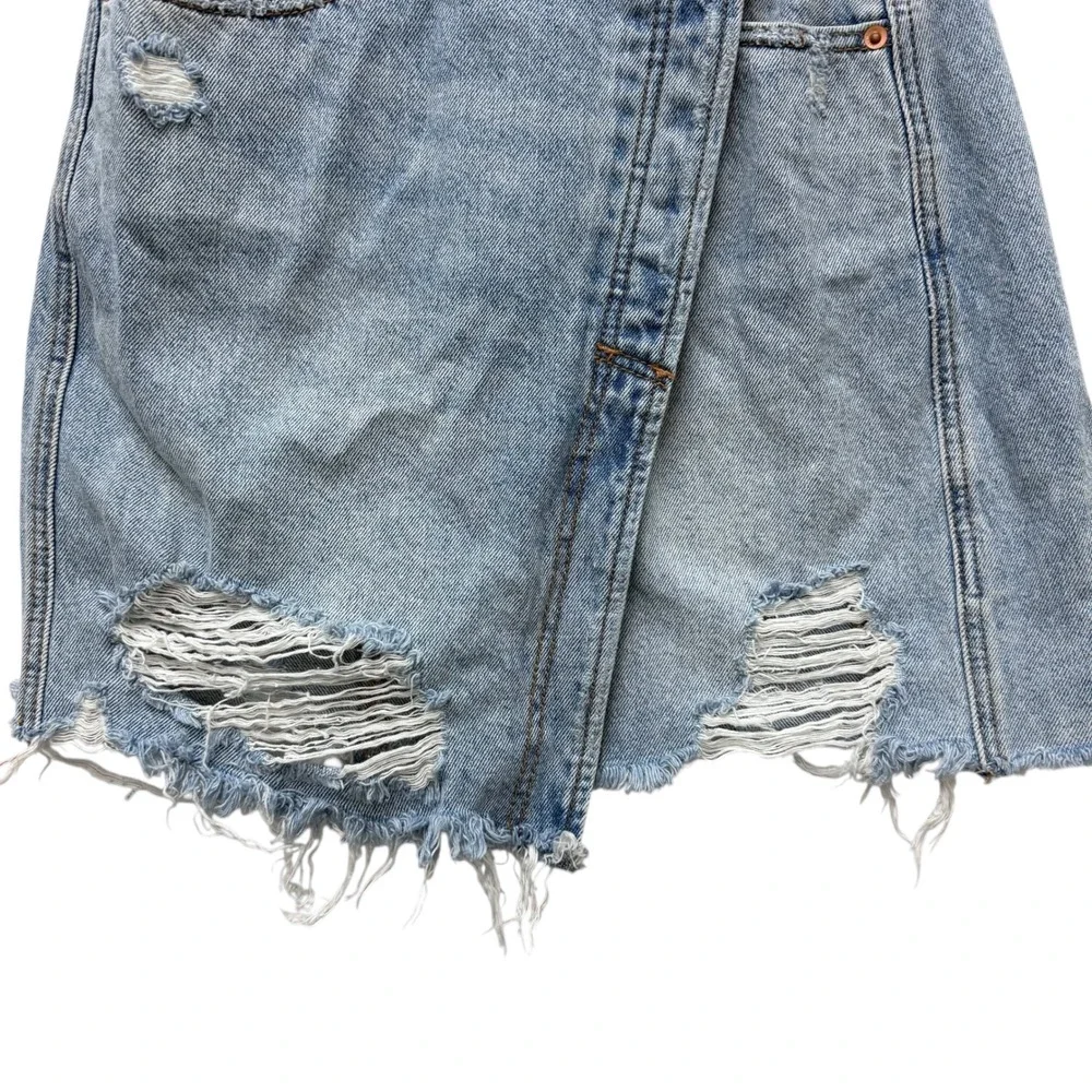 Free People Parker Denim Wrap‎ Mini Skirt Distressed Women's Size 25